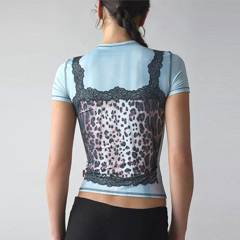 Women’s fashionable top with transparent inserts and elegant lace collar Mirla-Eva Jonsson