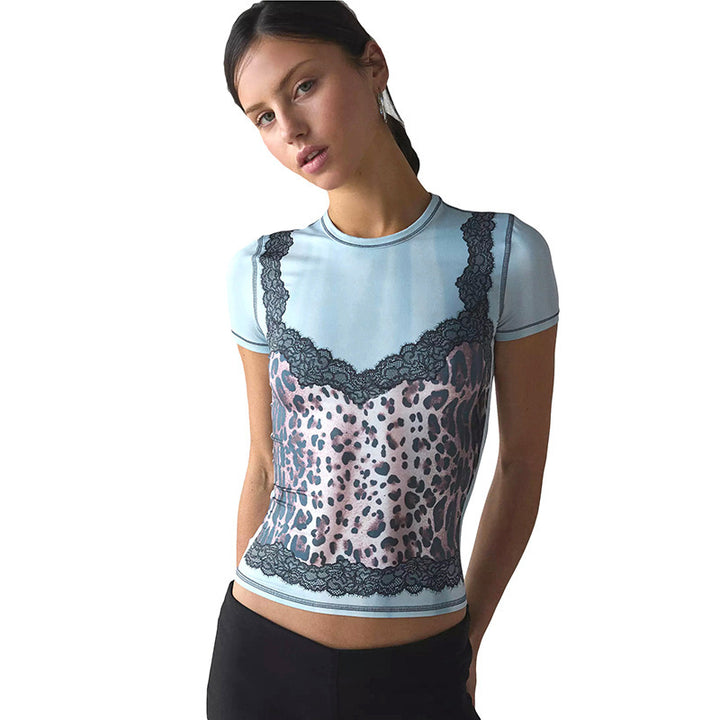 Women’s fashionable top with transparent inserts and elegant lace collar Mirla-Eva Jonsson