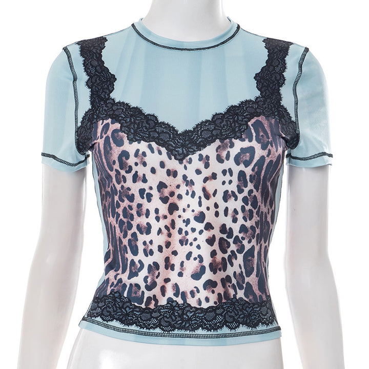 Women’s fashionable top with transparent inserts and elegant lace collar Mirla-Eva Jonsson