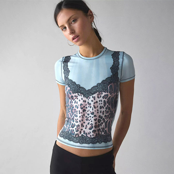 Women’s fashionable top with transparent inserts and elegant lace collar Mirla-Eva Jonsson