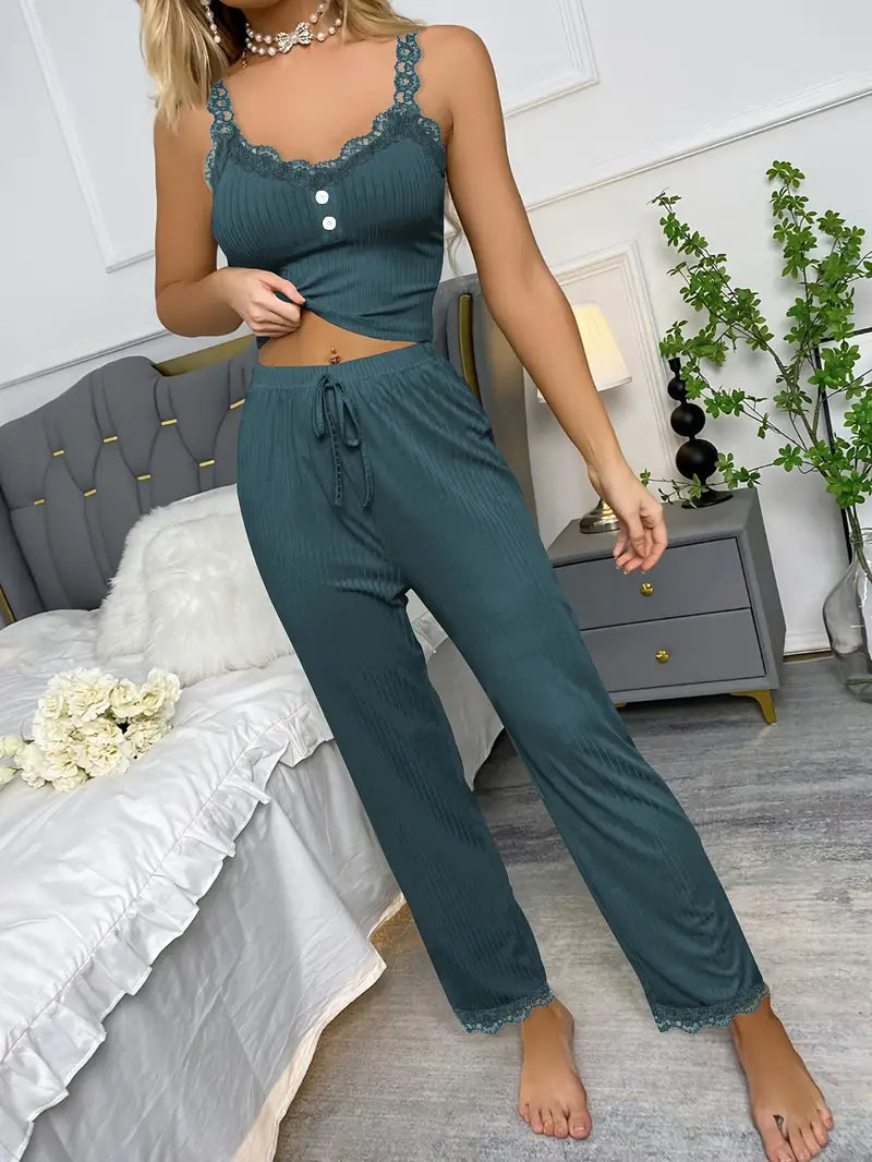 Yvonne Lace nattkläder | Kortärmad loungewear-set för kvinnor-Eva Jonsson