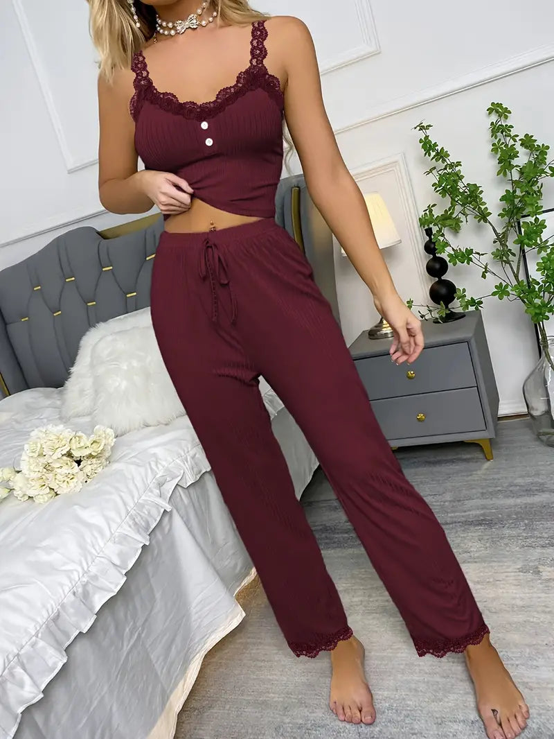 Yvonne Lace nattkläder | Kortärmad loungewear-set för kvinnor-Eva Jonsson