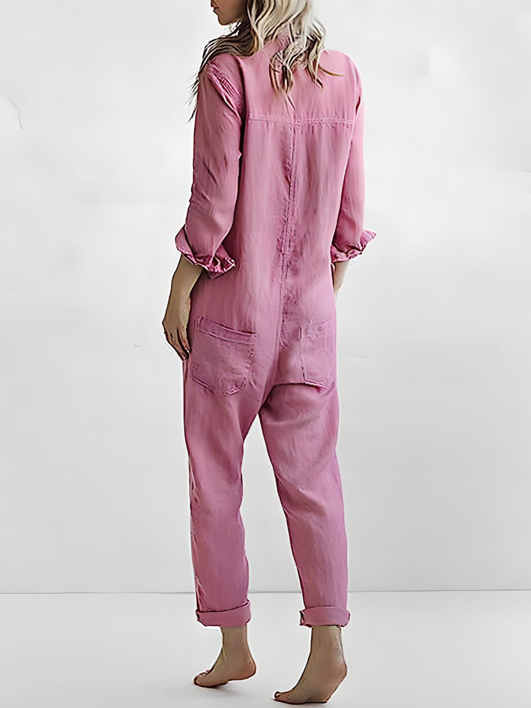 avslappnad jumpsuit - Långärmad, löst sittande jumpsuit med knappar-Eva Jonsson