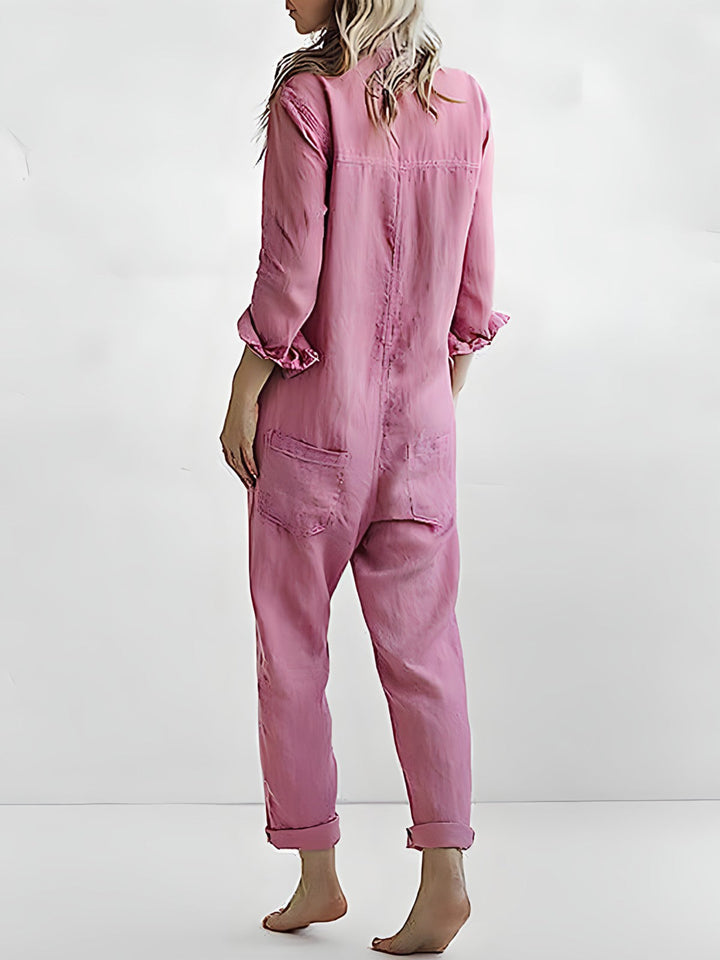 avslappnad jumpsuit - Långärmad, löst sittande jumpsuit med knappar-Eva Jonsson