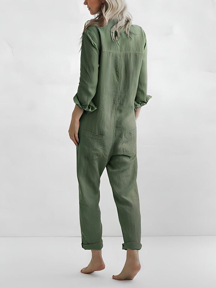 avslappnad jumpsuit - Långärmad, löst sittande jumpsuit med knappar-Eva Jonsson