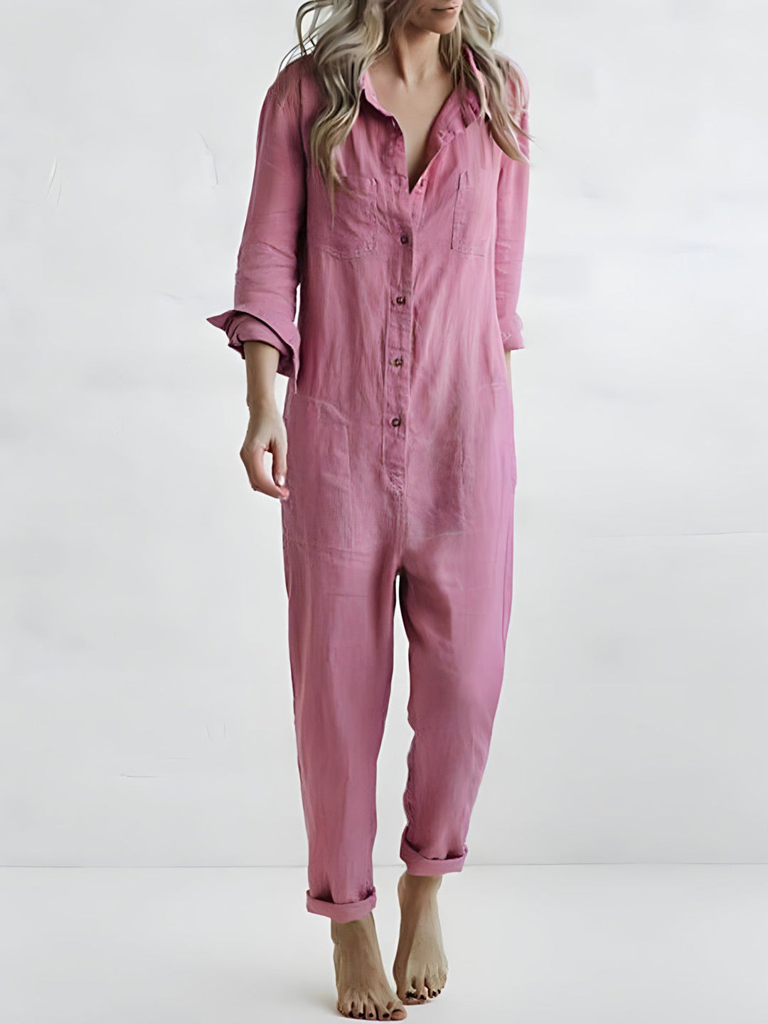 avslappnad jumpsuit - Långärmad, löst sittande jumpsuit med knappar-Eva Jonsson