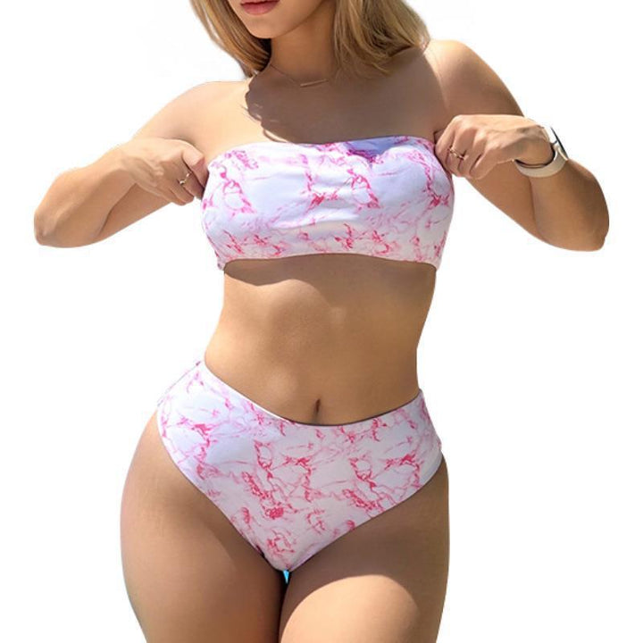 dam bandeau bikini set med hög skärning och stilmönster i marmor Mirla-Eva Jonsson