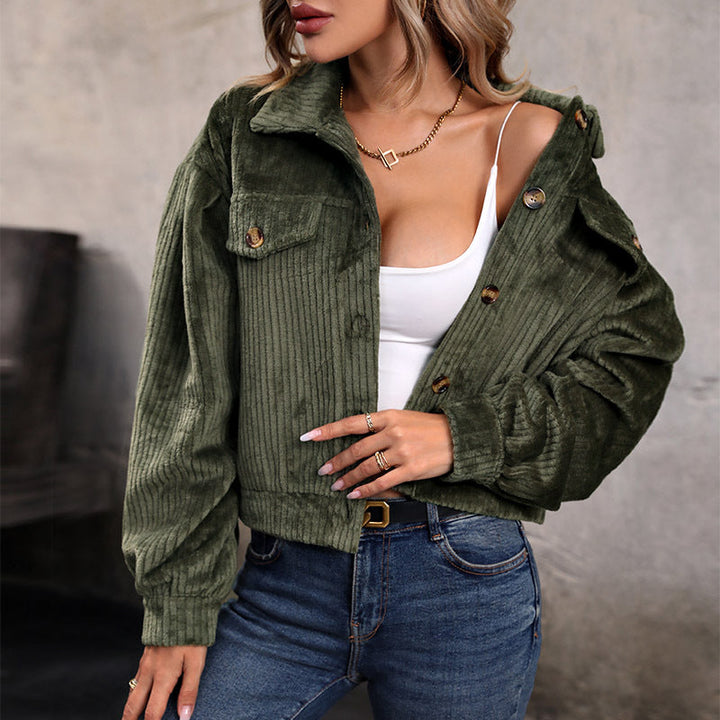 дамен Strickjacke I Lätt Cord-Look med Dekorativa Knappar och Två Bröstfickor Mirla-Eva Jonsson
