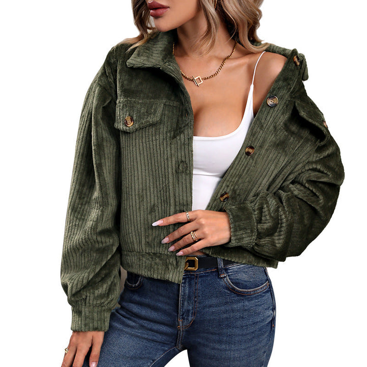 дамен Strickjacke I Lätt Cord-Look med Dekorativa Knappar och Två Bröstfickor Mirla-Eva Jonsson
