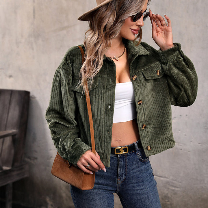 дамен Strickjacke I Lätt Cord-Look med Dekorativa Knappar och Två Bröstfickor Mirla-Eva Jonsson