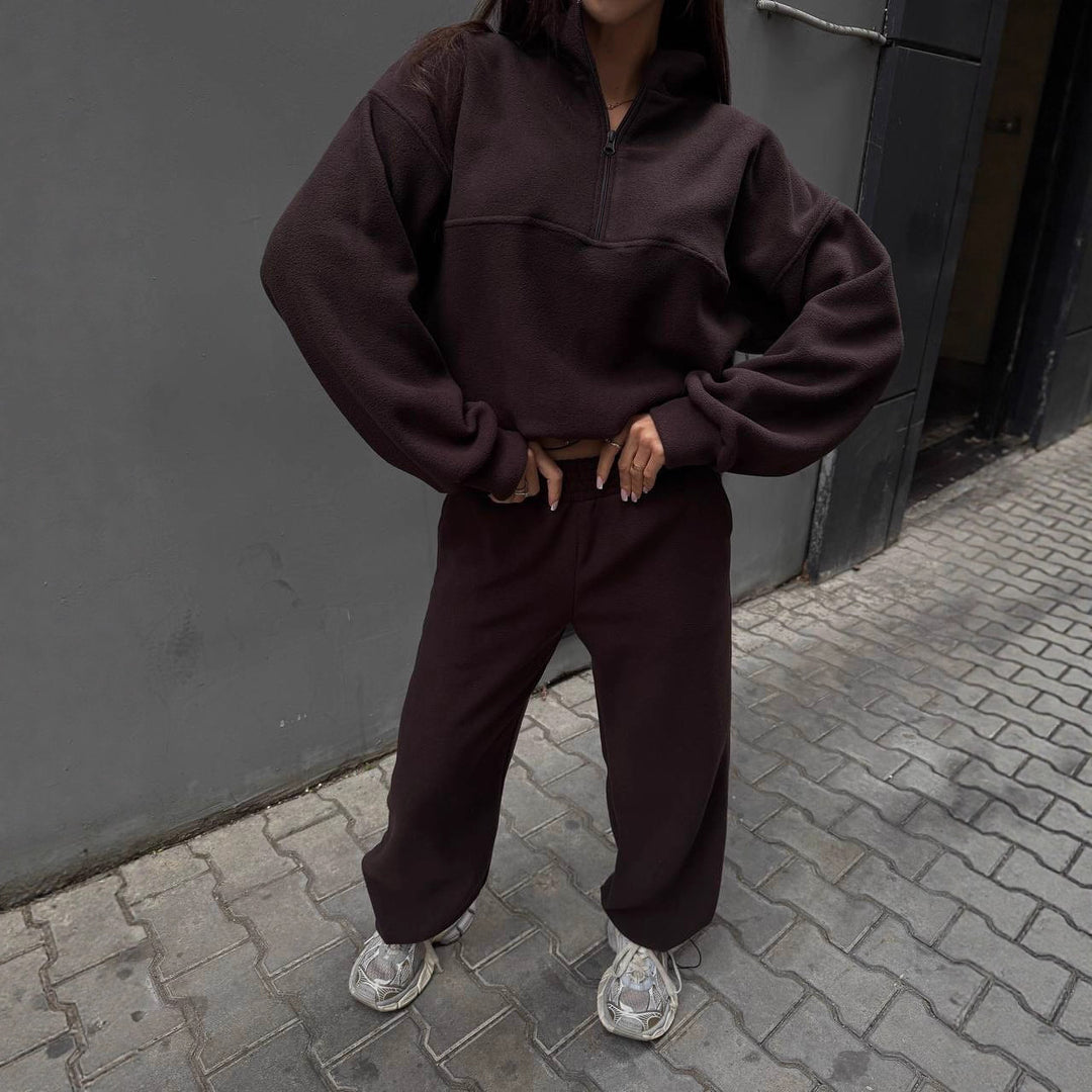 kvinnor avslappnad fleece träningsoverall med sportig dragkedja Mirla-Eva Jonsson