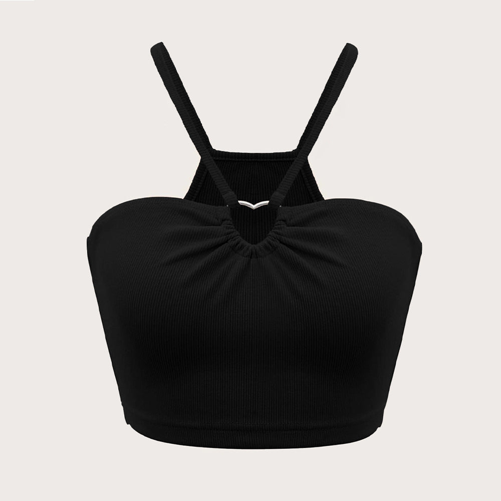 kvinnors crop top med justerbara spagettistroppar och elegant rynkeffekt Mirla-Eva Jonsson
