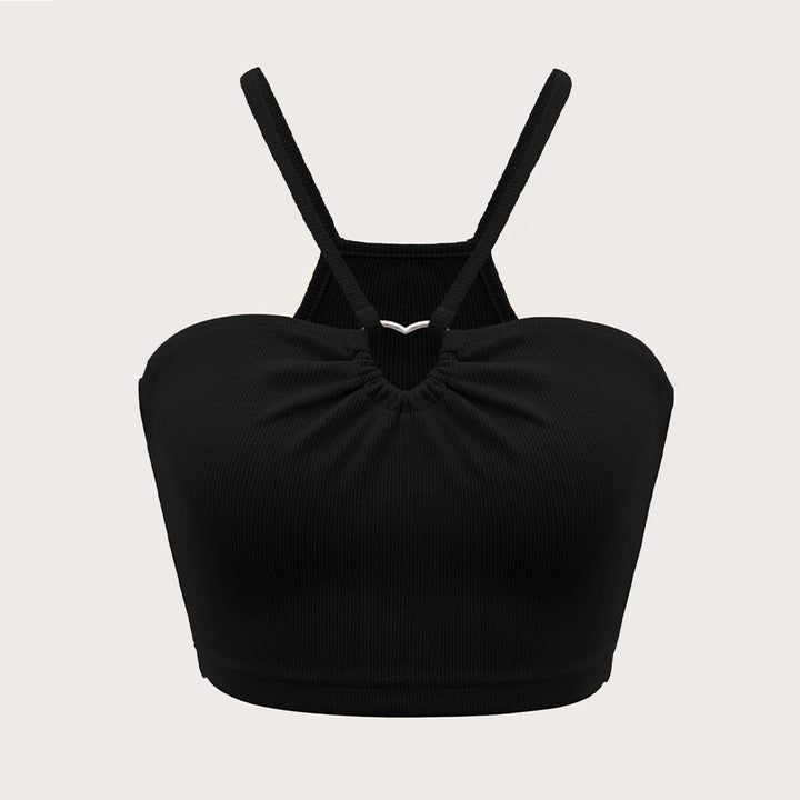 kvinnors crop top med justerbara spagettistroppar och elegant rynkeffekt Mirla-Eva Jonsson